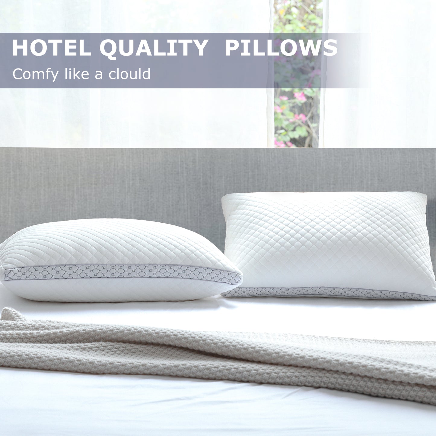 Standard Pillow Set of 2 – Soft Knitted Cover, Down Alternative Fill, Supportive & Breathable for All Sleep Positions--Dropsure