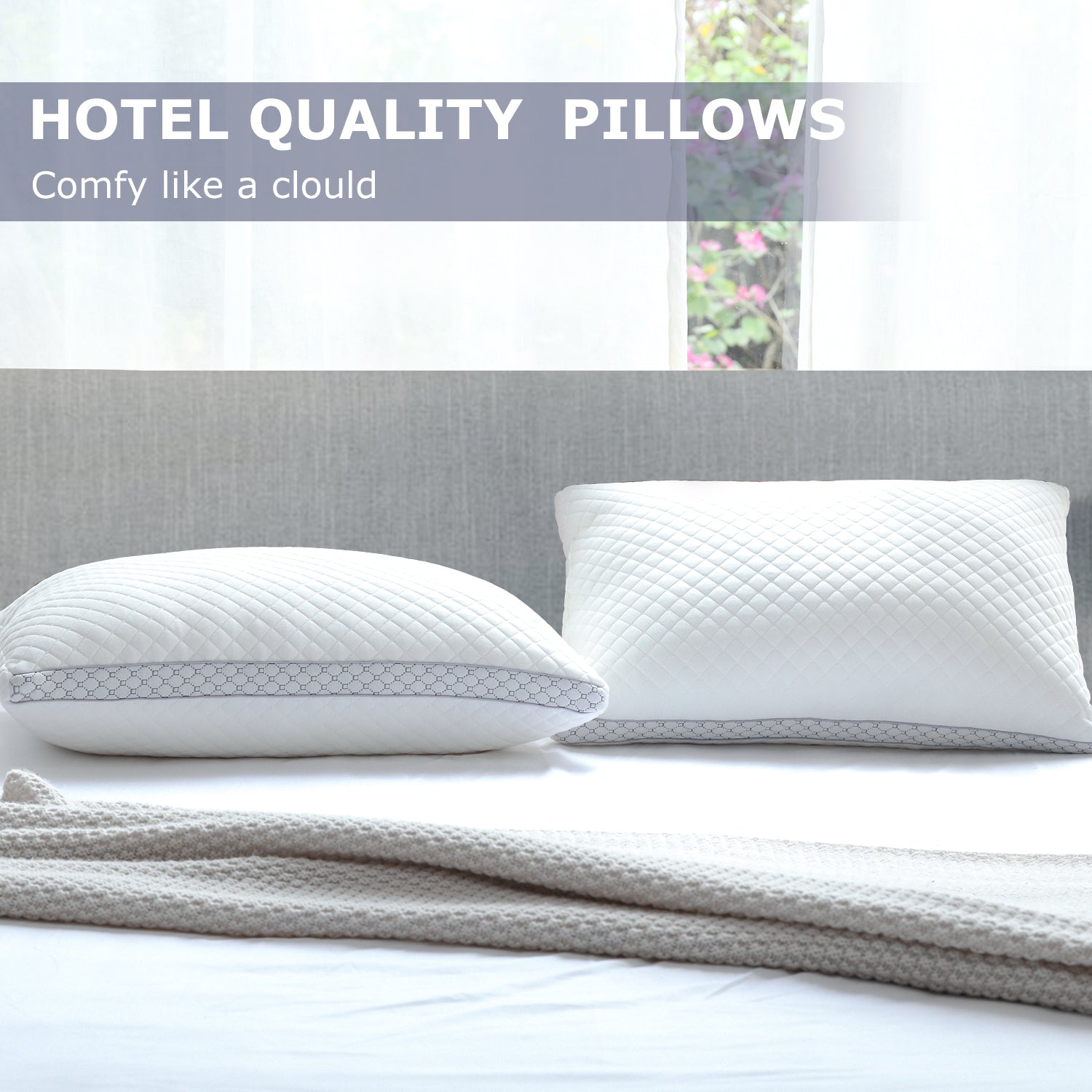Standard Pillow Set of 2 – Soft Knitted Cover, Down Alternative Fill, Supportive & Breathable for All Sleep Positions--Dropsure