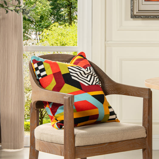 La Broderie 20" Square Embroidered Throw Pillow & Feather Down Insert, Colorpop Multicolored Embroidery--Dropsure