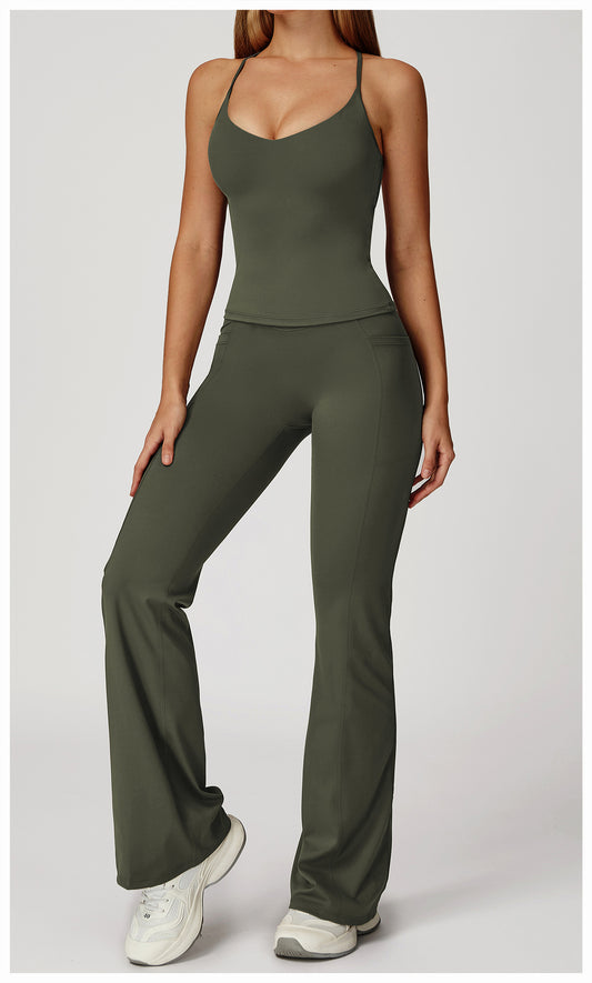 Naked fashion yoga set, cross back beauty quick drying exercise set, outdoor running fitness suit, women's 2043-Women's Clothing-Dropsure
