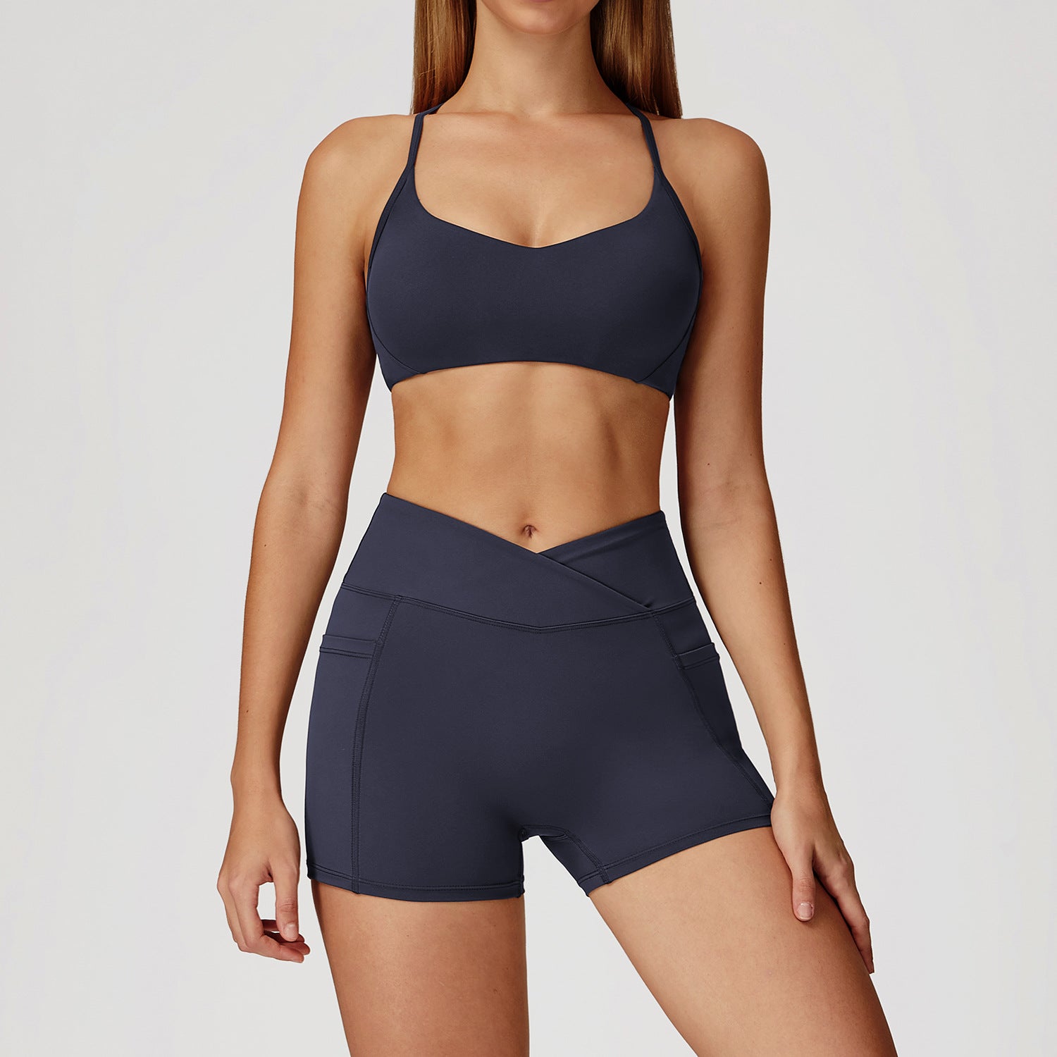 Naked fashion yoga set, cross back beauty quick drying exercise set, outdoor running fitness suit, women's 2043-Women's Clothing-Dropsure