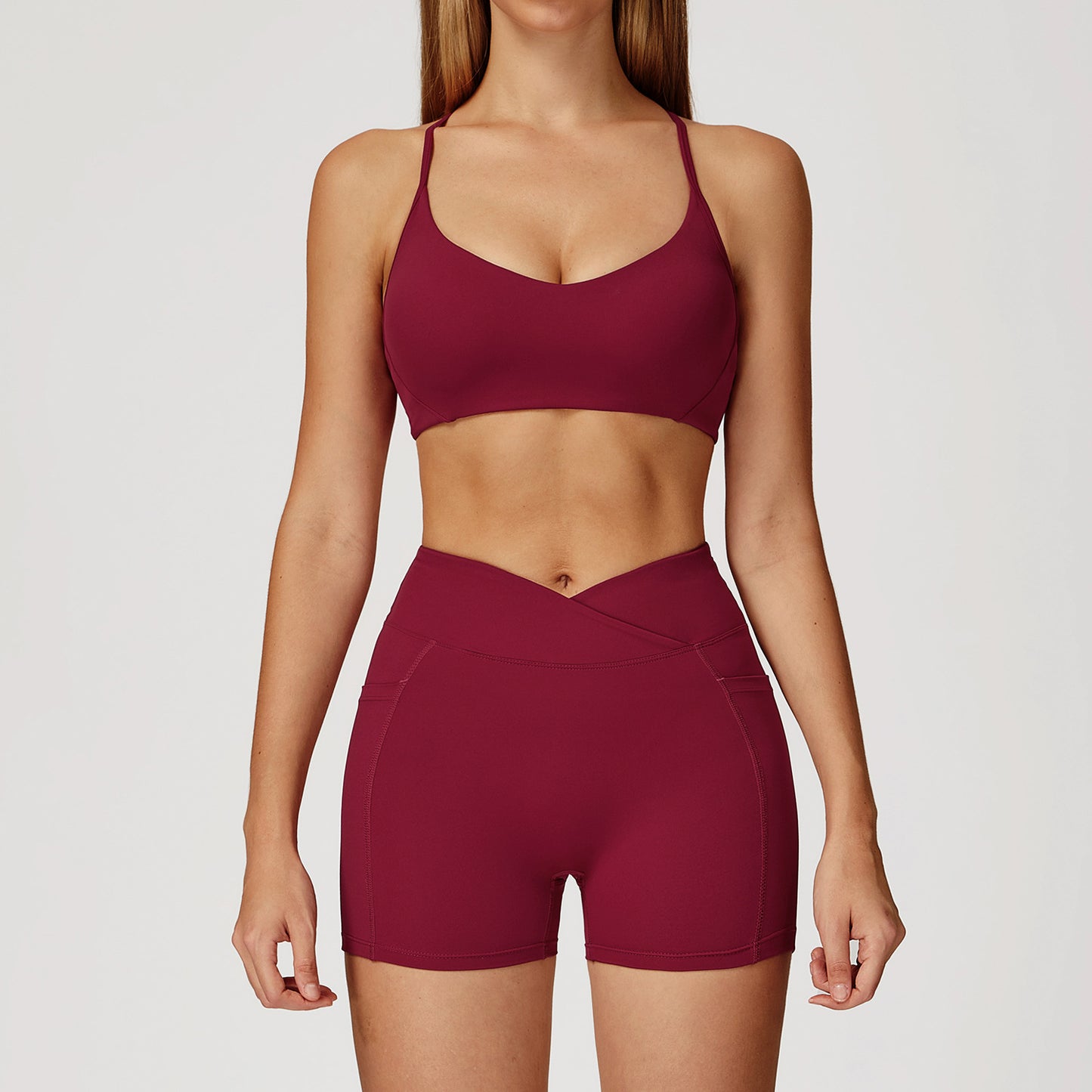 Naked fashion yoga set, cross back beauty quick drying exercise set, outdoor running fitness suit, women's 2043-Women's Clothing-Dropsure