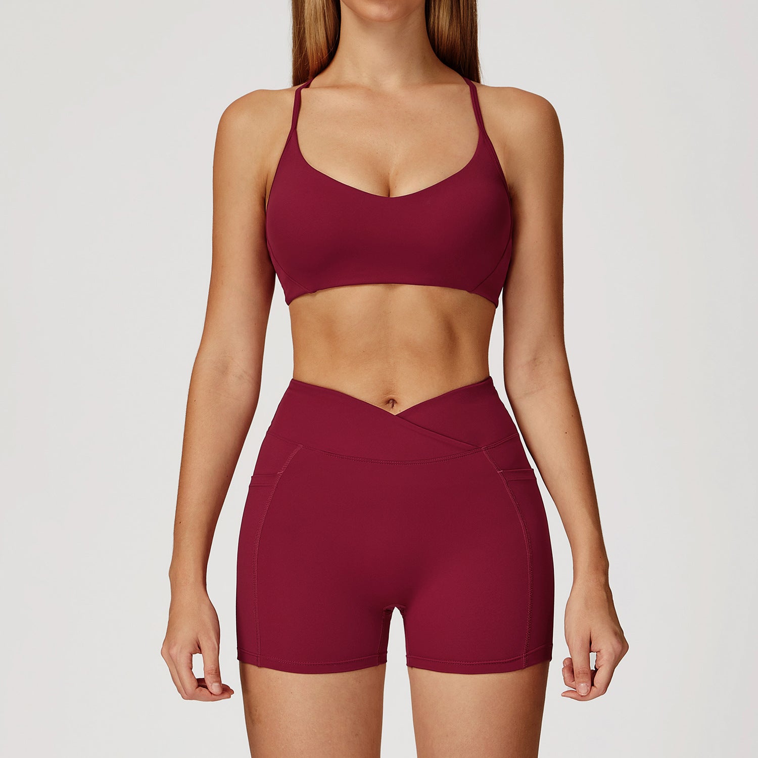 Naked fashion yoga set, cross back beauty quick drying exercise set, outdoor running fitness suit, women's 2043-Women's Clothing-Dropsure