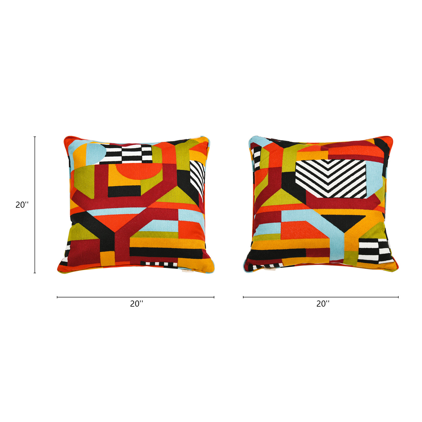 La Broderie 20" Square Embroidered Throw Pillow & Feather Down Insert, Colorpop Multicolored Embroidery--Dropsure
