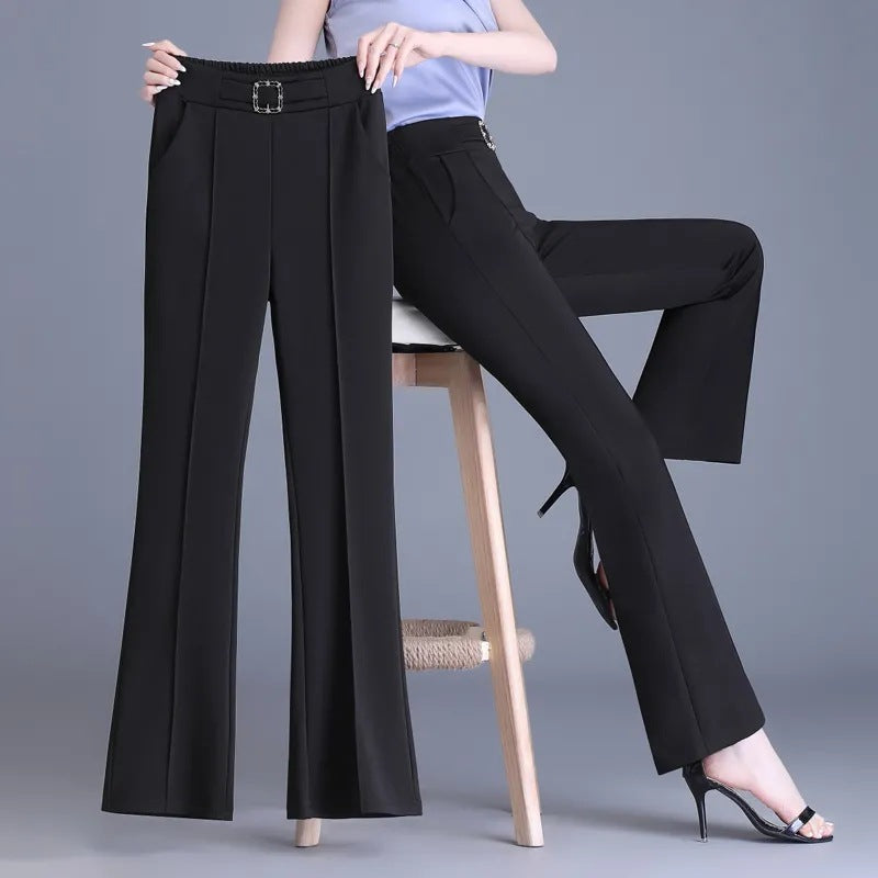 Flared Black Casual Suit Pants For Women