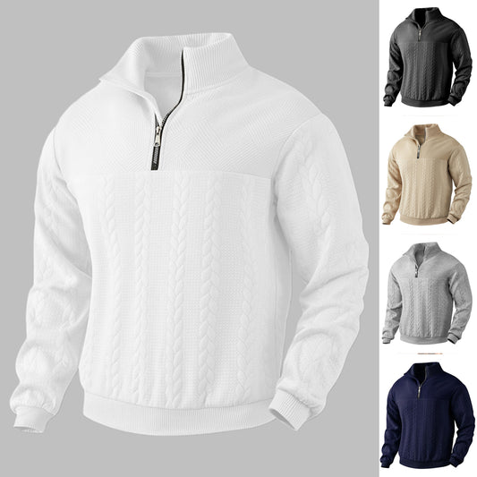 Men's Jacquard Fall Winter Long-sleeved Warm Pullover Hoodies Quarter-Zip Design Fashion Tops