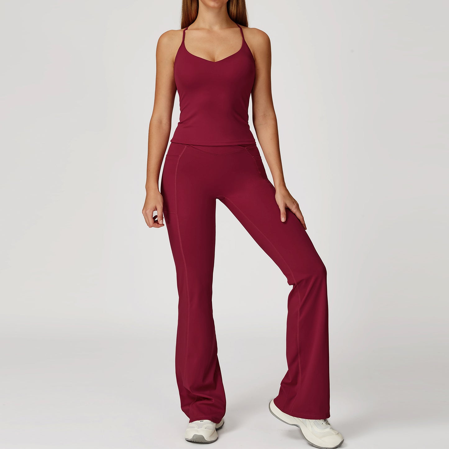 Naked fashion yoga set, cross back beauty quick drying exercise set, outdoor running fitness suit, women's 2043-Women's Clothing-Dropsure