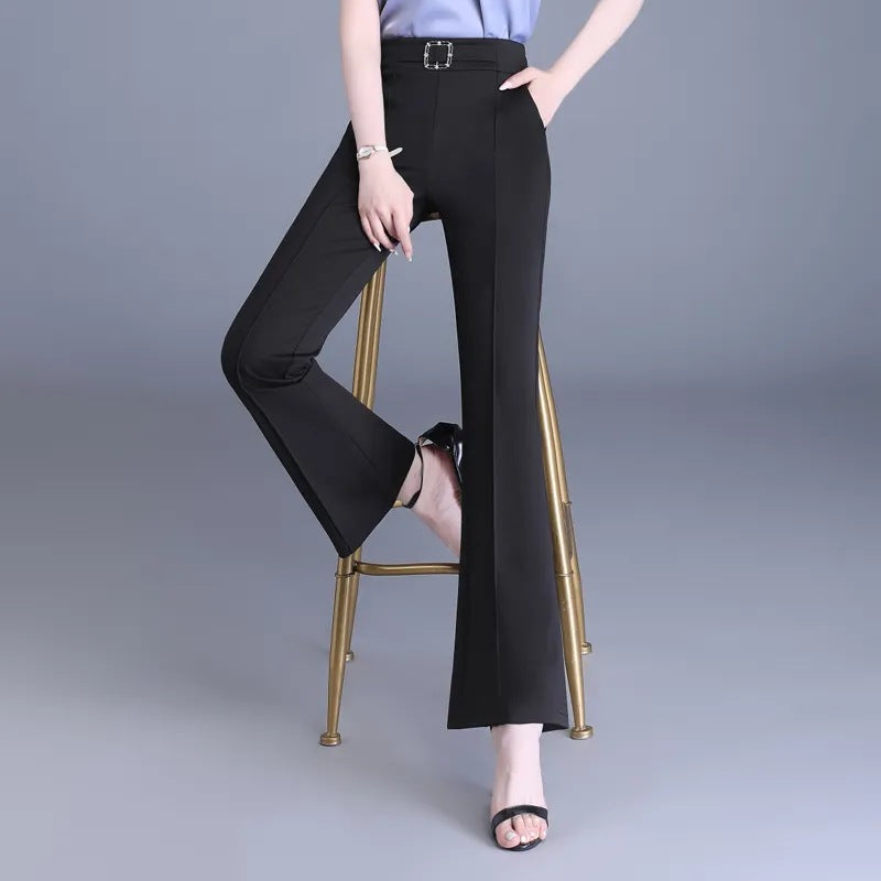 Flared Black Casual Suit Pants For Women