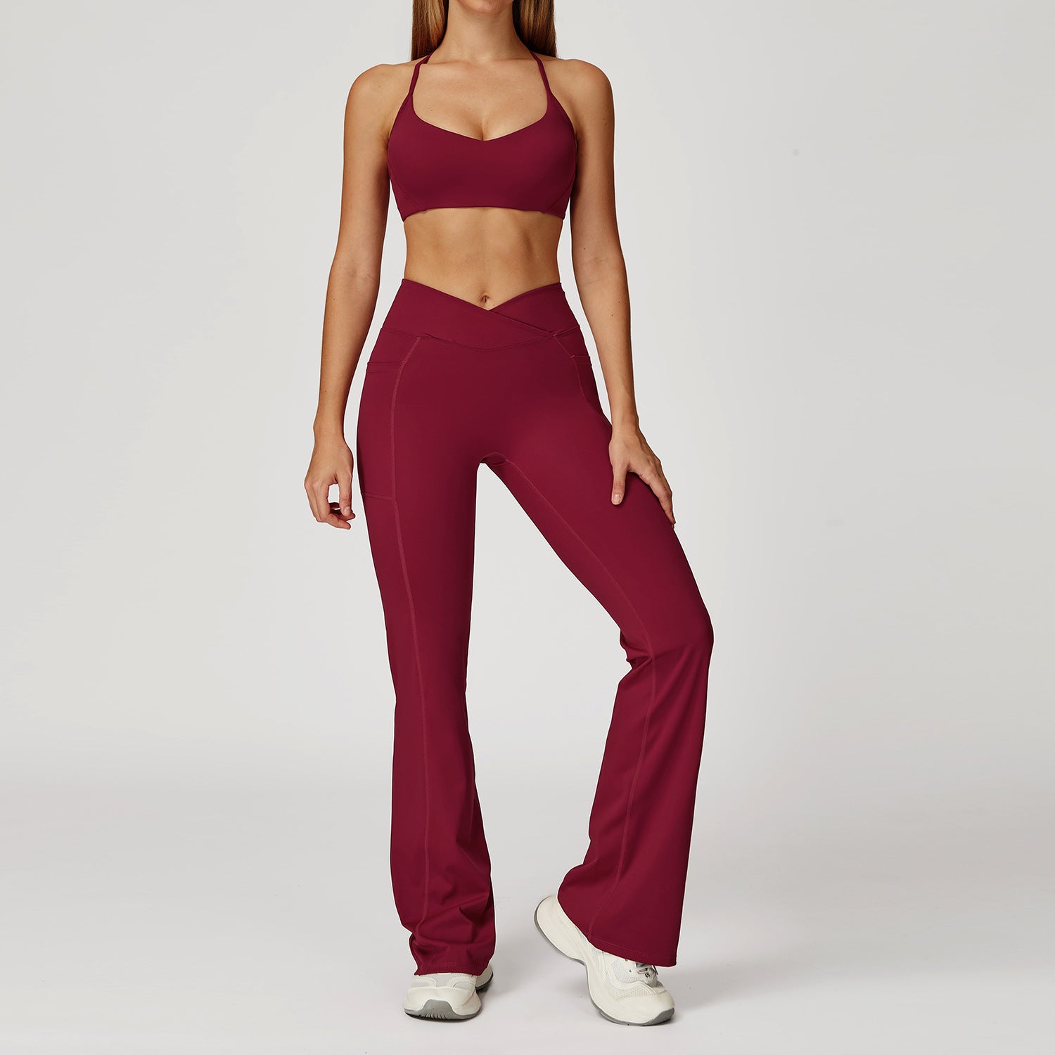 Naked fashion yoga set, cross back beauty quick drying exercise set, outdoor running fitness suit, women's-Women's Clothing-Dropsure