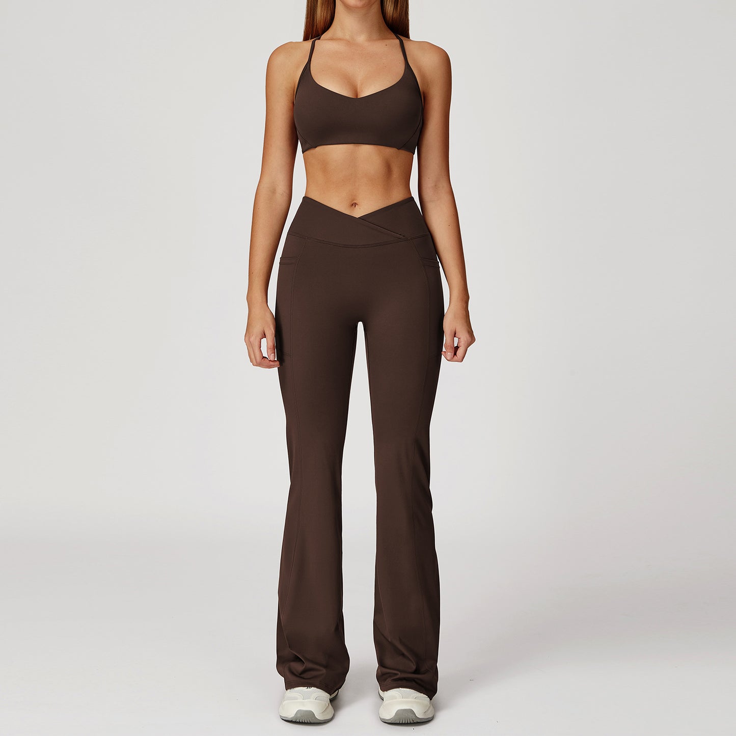 Naked fashion yoga set, cross back beauty quick drying exercise set, outdoor running fitness suit, women's-Women's Clothing-Dropsure