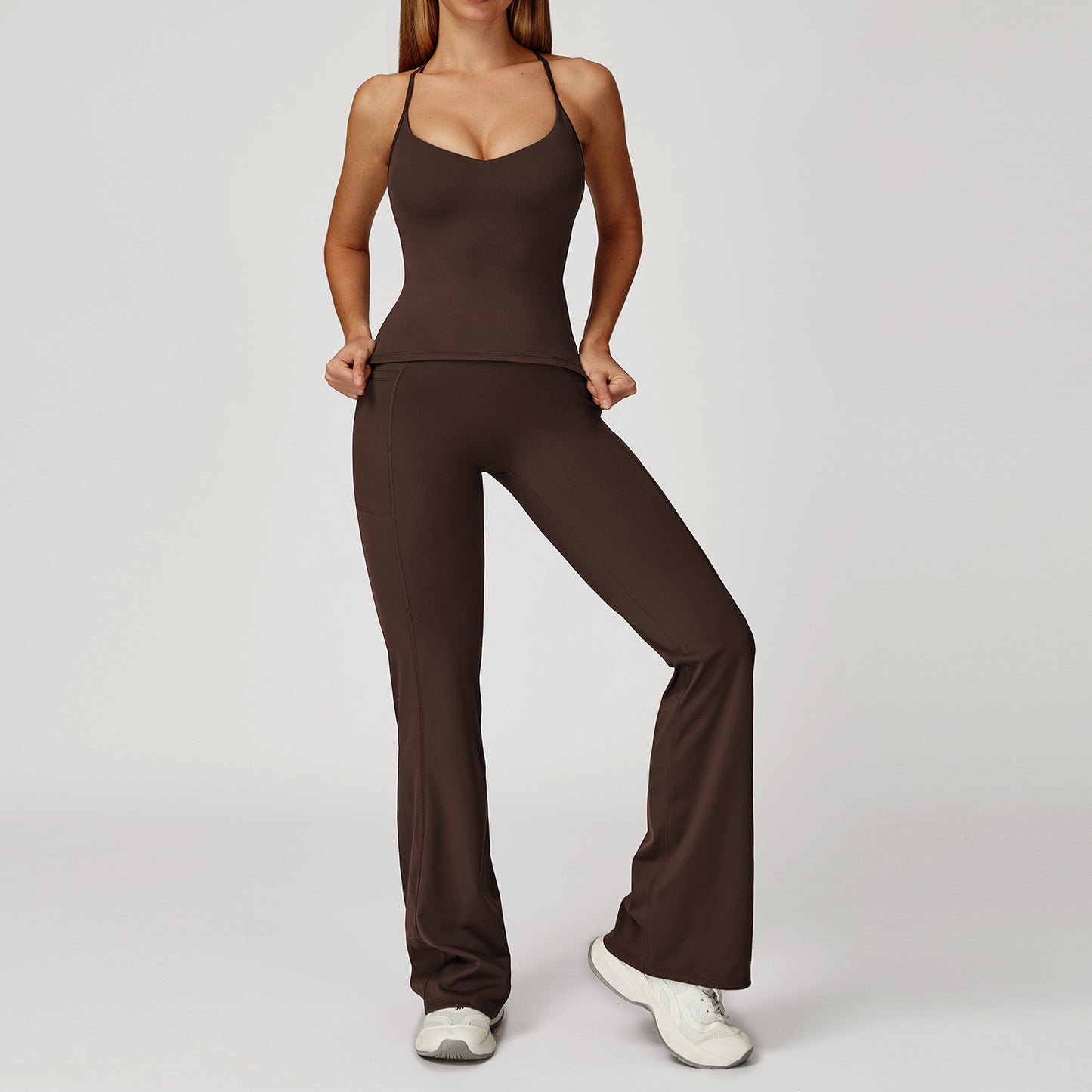 Naked fashion yoga set, cross back beauty quick drying exercise set, outdoor running fitness suit, women's 2043-Women's Clothing-Dropsure