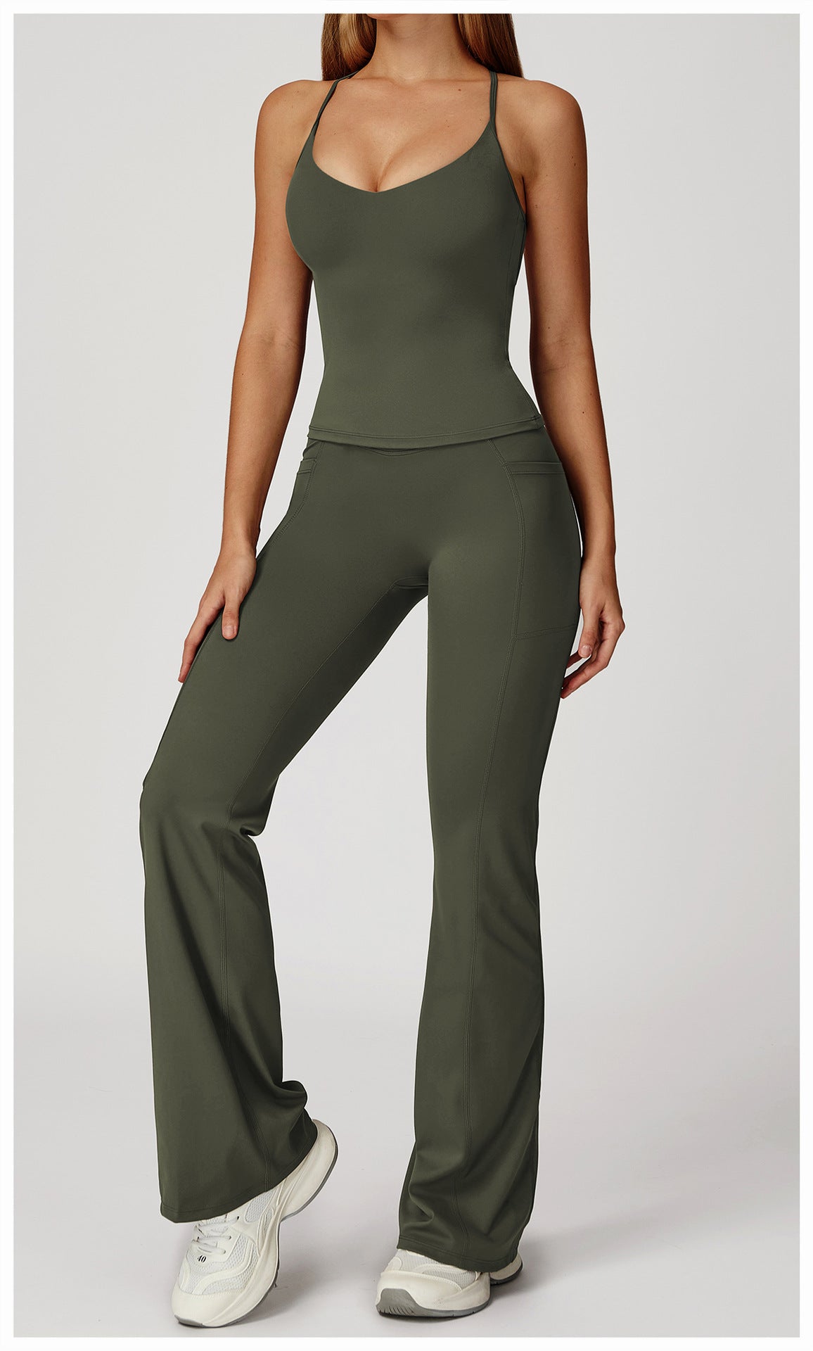 Naked fashion yoga set, cross back beauty quick drying exercise set, outdoor running fitness suit, women's 2043-Women's Clothing-Dropsure