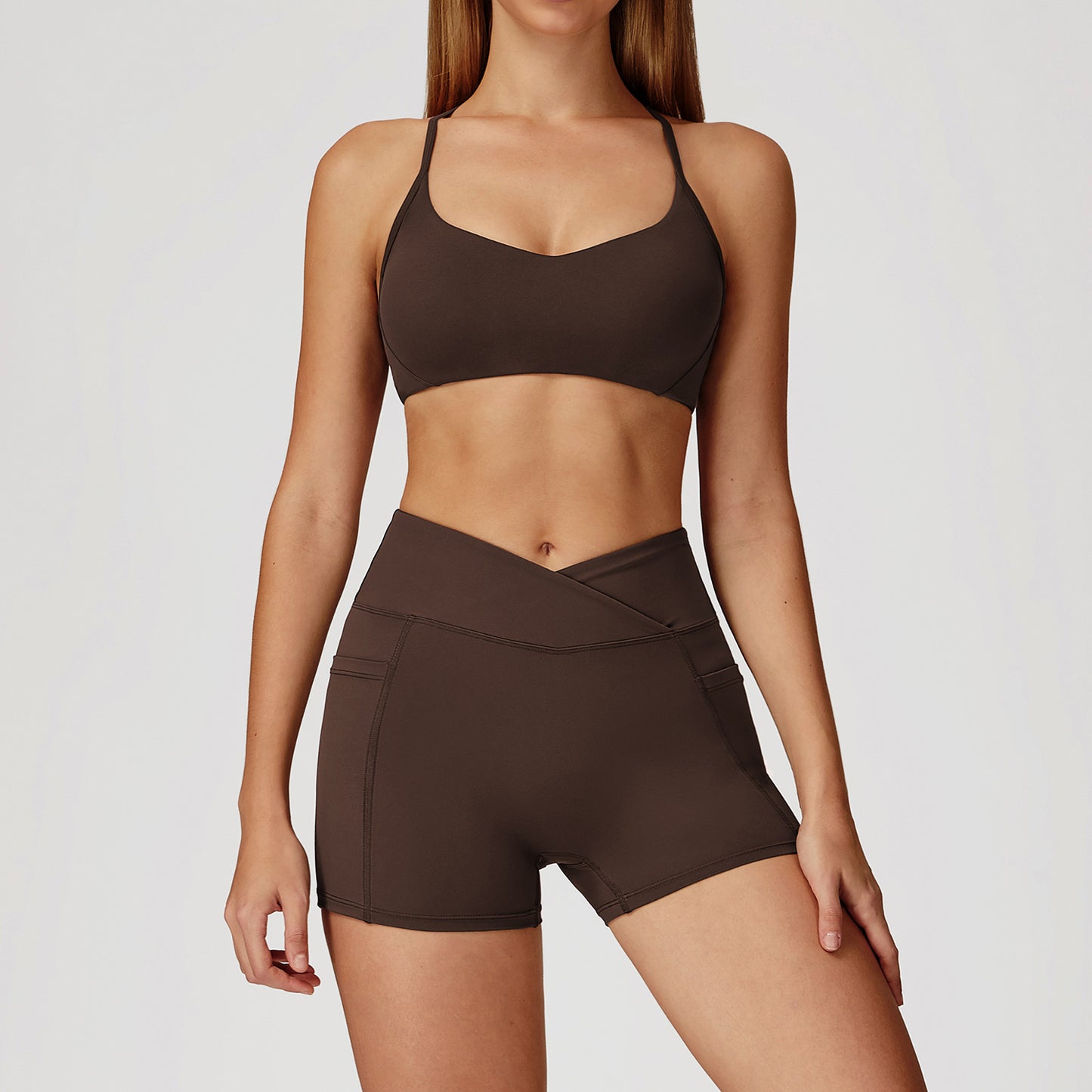 Naked fashion yoga set, cross back beauty quick drying exercise set, outdoor running fitness suit, women's 2043-Women's Clothing-Dropsure