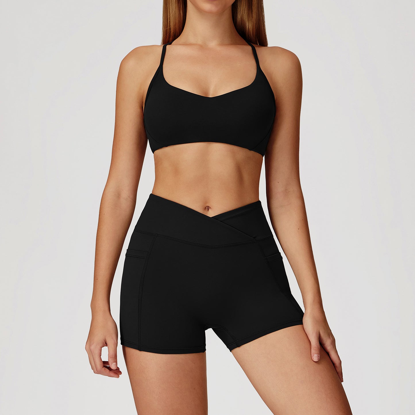 Naked fashion yoga set, cross back beauty quick drying exercise set, outdoor running fitness suit, women's 2043-Women's Clothing-Dropsure