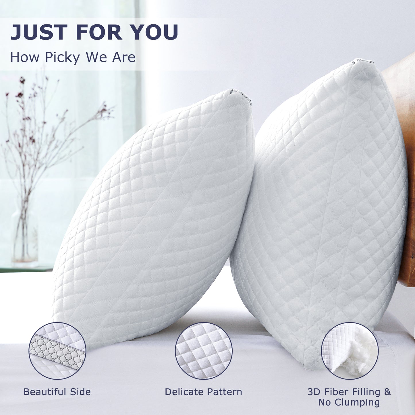 Standard Pillow Set of 2 – Soft Knitted Cover, Down Alternative Fill, Supportive & Breathable for All Sleep Positions--Dropsure
