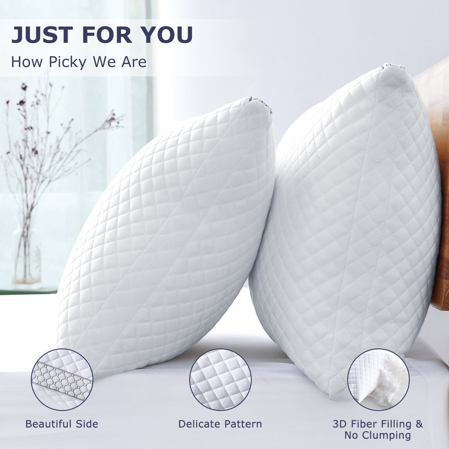Standard Pillow Set of 2 – Soft Knitted Cover, Down Alternative Fill, Supportive & Breathable for All Sleep Positions--Dropsure