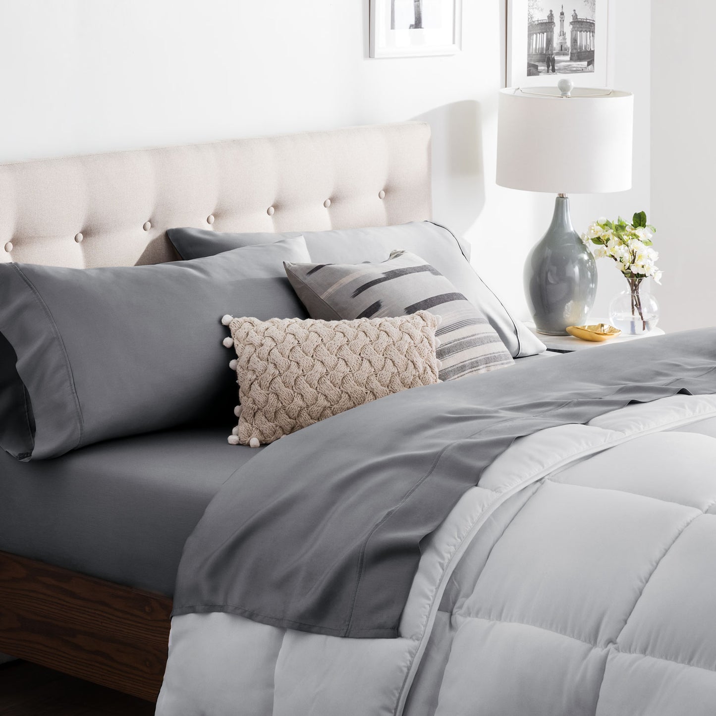 Brookside Tencel Sheet Set, Split King, Slate--Dropsure