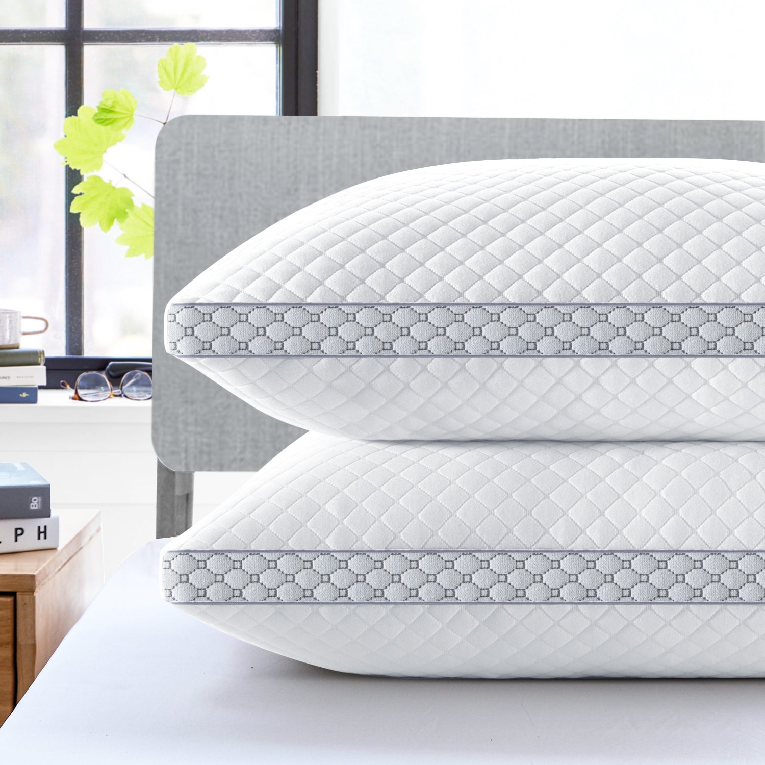 Standard Pillow Set of 2 – Soft Knitted Cover, Down Alternative Fill, Supportive & Breathable for All Sleep Positions--Dropsure